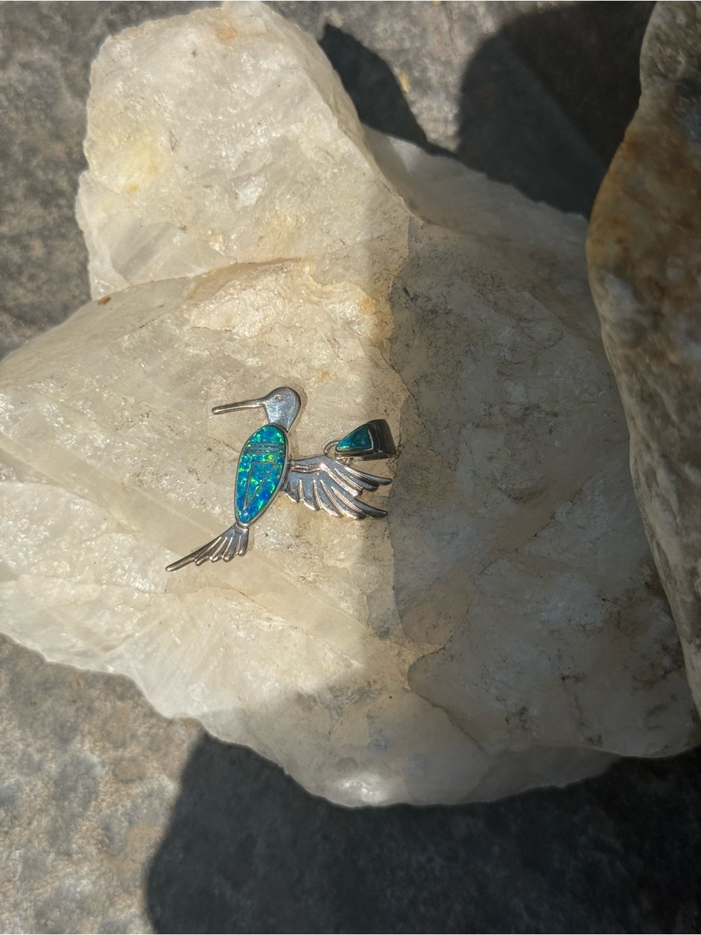 Sterling Hummingbird Opal Inlay pendant - Blue Green